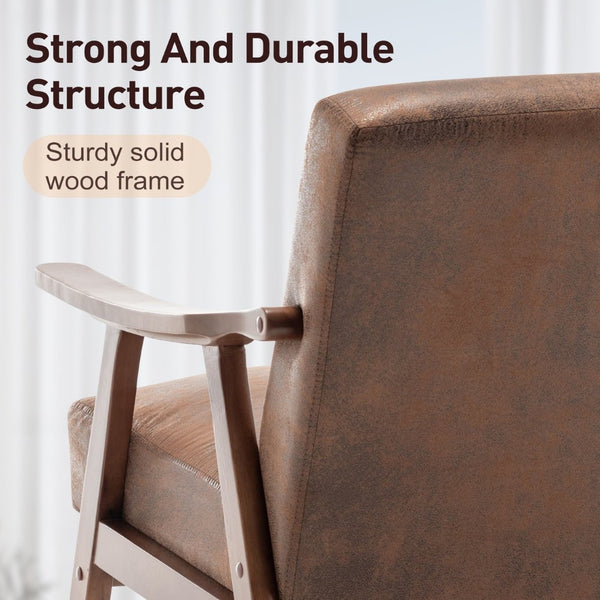 English Elm Mid-century Modern Wingback Accent Chair Solid Rubberwood Frame Tech Cloth Upholstery Brown W2200P151525