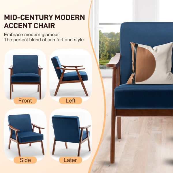 English Elm Mid-century Modern Wingback Accent Chair Solid Rubberwood Frame Tech Cloth Upholstery W2200P151516