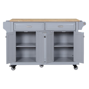 English Elm Kitchen Island Rubber Wood Countertop Mobile Cart with Towel & Spice Racks, Drawers, Storage Wheels Grey W914P147989