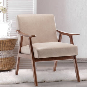 English Elm Mid-century Modern Wingback Accent Chair Solid Rubberwood Frame Tech Cloth Upholstery Light Camel W2200P151522
