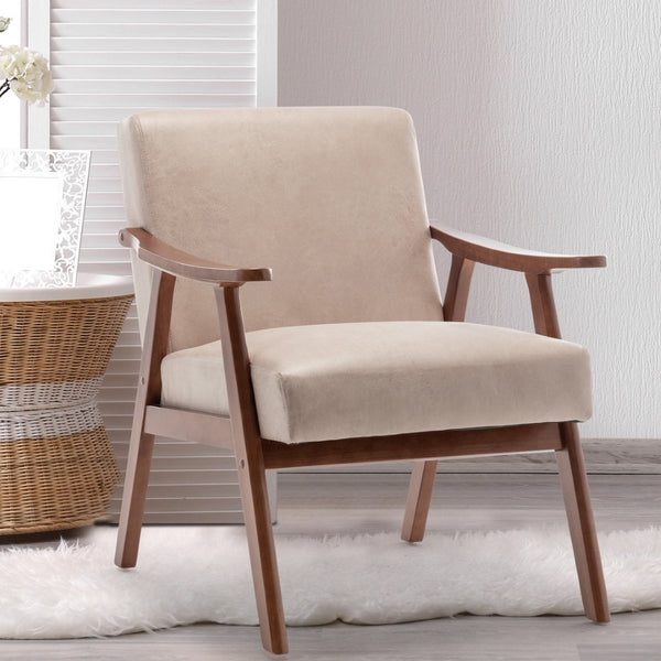 English Elm Mid-century Modern Wingback Accent Chair Solid Rubberwood Frame Tech Cloth Upholstery Light Camel W2200P151522