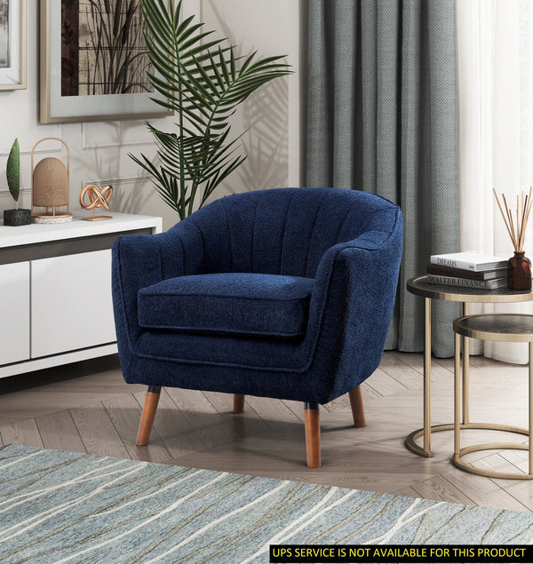 English Elm Mid-Century Curved Channel-Tufted Accent Chair with Textured Chenille Upholstery and Wood Legs, Stylish Living Room Seat Blue 29.75 L x 26.5 W x 24.5 H B011P182507