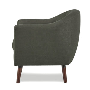 English Elm Gray Mid-Century Accent Chair with Button Tufting and Cherry Wood Legs, Contoured Back Comfort B011P182505