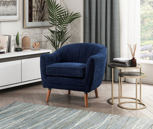 English Elm Mid-Century Curved Channel-Tufted Accent Chair with Textured Chenille Upholstery and Wood Legs, Stylish Living Room Seat Blue 29.75 L x 26.5 W x 24.5 H B011P182507