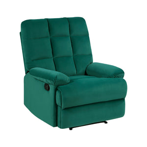 English Elm Reclining Chair with Velvet Upholstery, Square Tufted Back, Pillowtop Arms & Smooth Manual Recline Green 32.5 L x 32.5 W x 26 H B011P182494