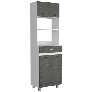 English Elm Caribe Microwave Cabinet - Stylish White & Smokey Oak Design With Ample Storage For Your Kitchen B200S00035