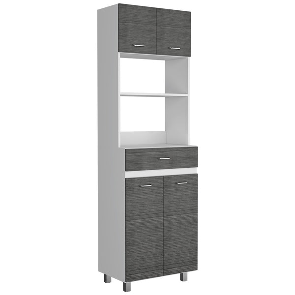 English Elm Caribe Microwave Cabinet With Storage, Double Doors & Stylish White/Smokey Oak Finish For Kitchens B070S00035