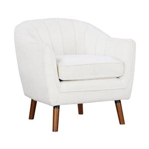 English Elm Mid-Century Curved Channel-Tufted Accent Chair with Textured Chenille Upholstery and Wood Legs, Stylish Living Room Seat White 29.75 L x 26.5 W x 24.5 H B011P182510