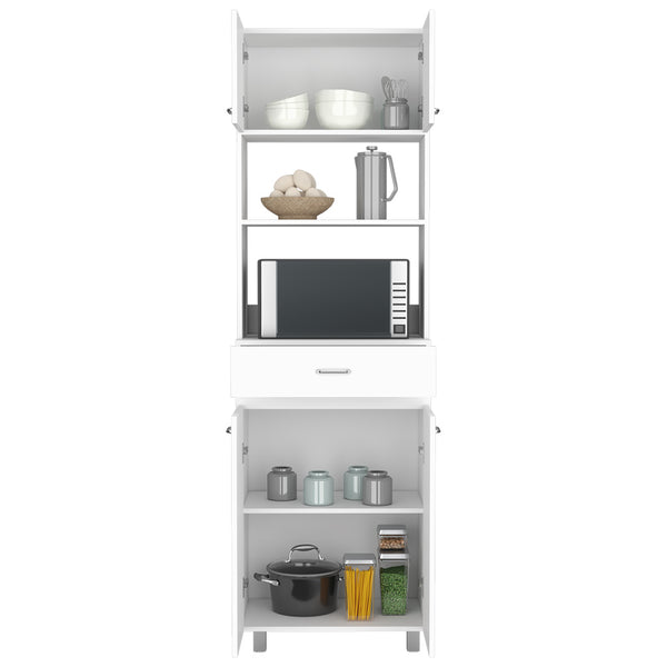 English Elm Caribe Microwave Cabinet With Storage Drawer, Double Doors & Open Shelf - Stylish White Organizer B200S00036