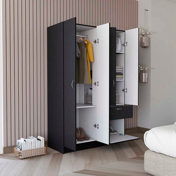 English Elm Vaupes Multicolor Armoire 67.2" High - Double Door Cabinet with Rod, Spacious Drawer & 5 Shelves B200S00083