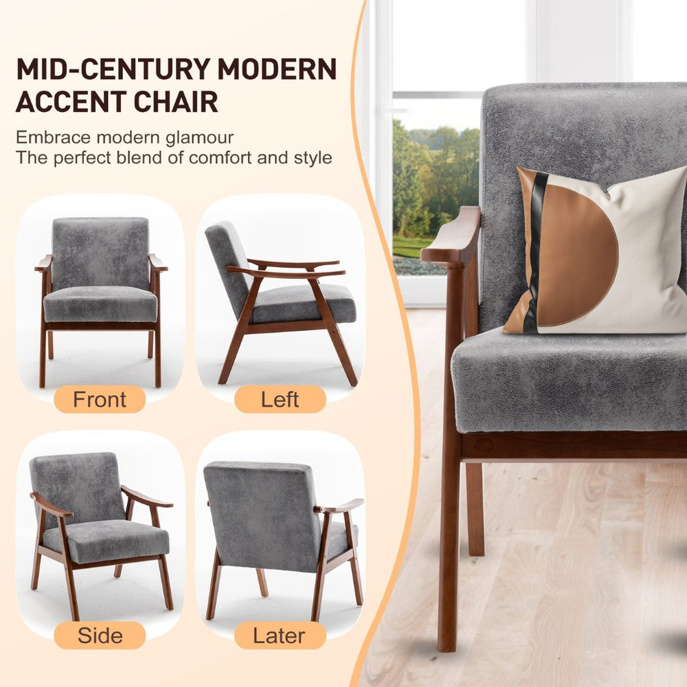 English Elm Mid-century Modern Wingback Accent Chair Solid Rubberwood Frame Tech Cloth Upholstery Grey W2200P151524
