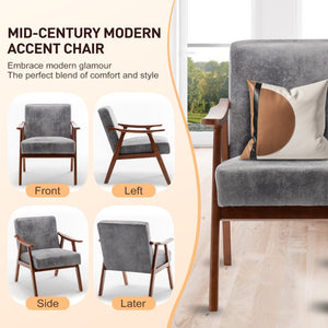 English Elm Mid-century Modern Wingback Accent Chair Solid Rubberwood Frame Tech Cloth Upholstery Grey W2200P151524