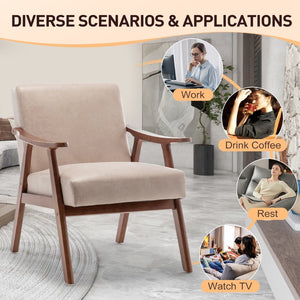 English Elm Mid-century Modern Wingback Accent Chair Solid Rubberwood Frame Tech Cloth Upholstery Light Camel W2200P151522