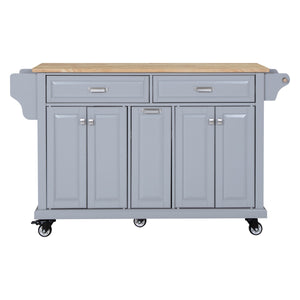 English Elm Kitchen Island Rubber Wood Countertop Mobile Cart with Towel & Spice Racks, Drawers, Storage Wheels Grey W914P147989
