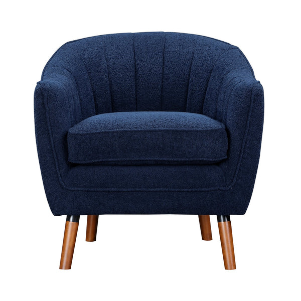 English Elm Mid-Century Curved Channel-Tufted Accent Chair with Textured Chenille Upholstery and Wood Legs, Stylish Living Room Seat Blue 29.75 L x 26.5 W x 24.5 H B011P182507