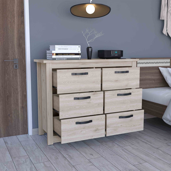 English Elm Becca 6 Drawer Double Dresser - Modern Light Gray Storage Solution With Metal Hardware & Style B200S00031