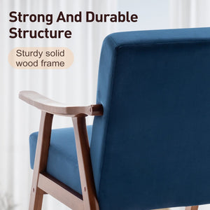 English Elm Mid-century Modern Wingback Accent Chair Solid Rubberwood Frame Tech Cloth Upholstery W2200P151516