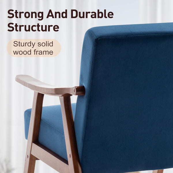 English Elm Mid-century Modern Wingback Accent Chair Solid Rubberwood Frame Tech Cloth Upholstery W2200P151516