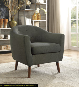 English Elm Gray Mid-Century Accent Chair with Button Tufting and Cherry Wood Legs, Contoured Back Comfort B011P182505