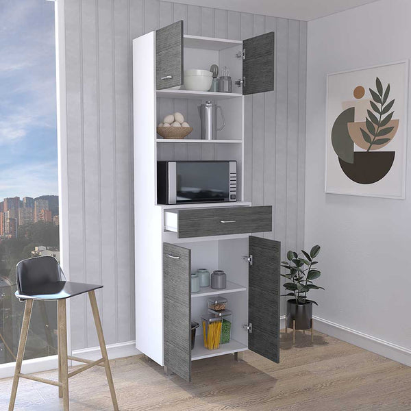 English Elm Caribe Microwave Cabinet - Stylish White & Smokey Oak Design With Ample Storage For Your Kitchen B200S00035
