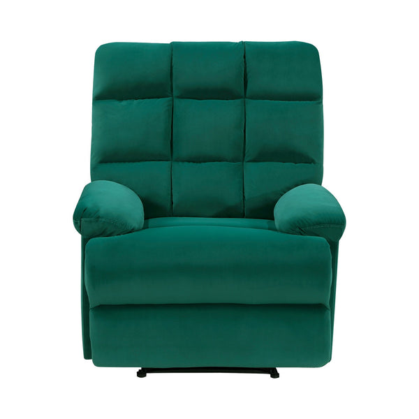 English Elm Reclining Chair with Velvet Upholstery, Square Tufted Back, Pillowtop Arms & Smooth Manual Recline Green 32.5 L x 32.5 W x 26 H B011P182494