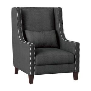 English Elm 1pc Keller Accent Chair Dark Gray Upholstered with Nailhead Trim & Kidney Pillow — Modern-Traditional Comfort B011P182488