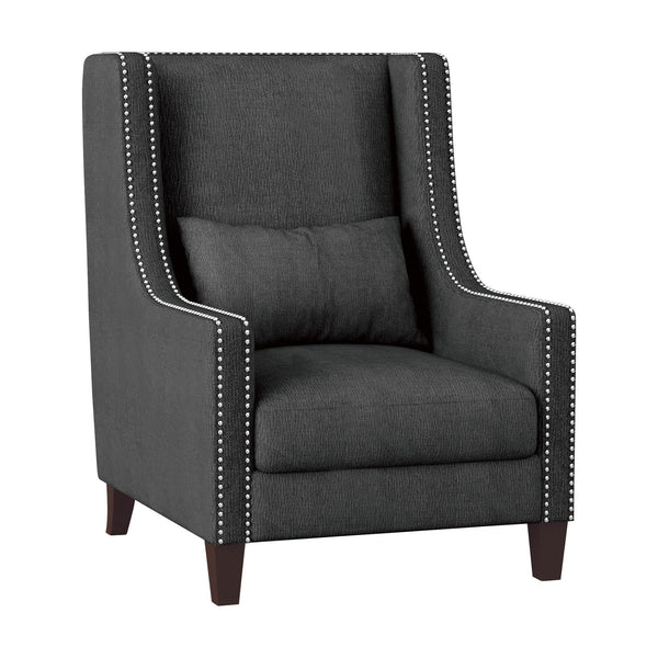 English Elm 1pc Keller Accent Chair Dark Gray Upholstered with Nailhead Trim & Kidney Pillow — Modern-Traditional Comfort B011P182488