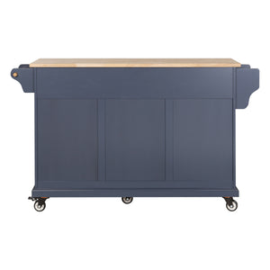 English Elm Kitchen Island Rubber Wood Countertop Mobile Cart with Towel & Spice Racks, Drawers, Storage Wheels Blue W914P147993