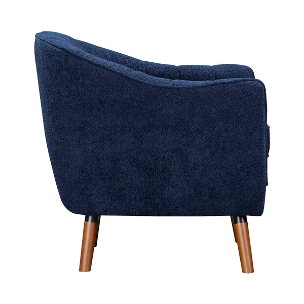 English Elm Mid-Century Curved Channel-Tufted Accent Chair with Textured Chenille Upholstery and Wood Legs, Stylish Living Room Seat Blue 29.75 L x 26.5 W x 24.5 H B011P182507