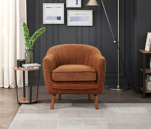 English Elm Mid-Century Curved Channel-Tufted Accent Chair with Textured Chenille Upholstery and Wood Legs, Stylish Living Room Seat Rust 29.75 L x 26.5 W x 24.5 H B011P182509