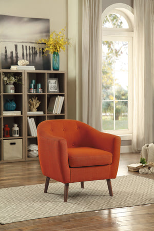 English Elm Orange Mid-Century Fabric Accent Chair with Button Tufting and Cherry Wood Legs, Stylish Living Room Seat B011P182506