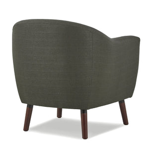 English Elm Gray Mid-Century Accent Chair with Button Tufting and Cherry Wood Legs, Contoured Back Comfort B011P182505