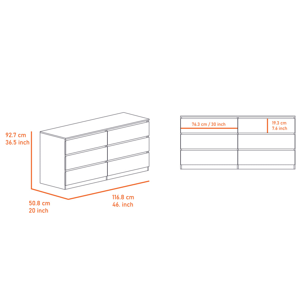 English Elm Asteria 6-Drawer Double Dresser with Smooth Metal Rails, Spacious Top Surface & Modern Storage Appeal Black 36 L x 24 W x 6.5 H B070S00096