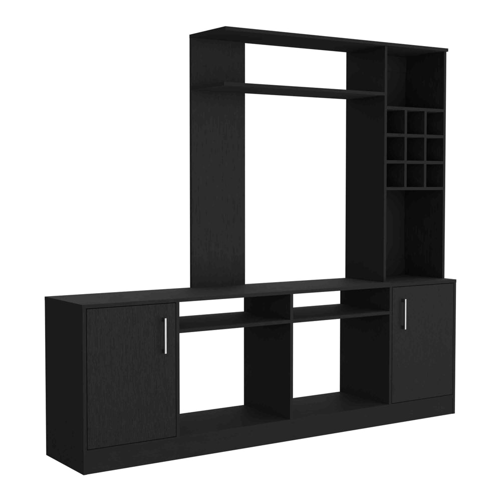 English Elm Kava Black Entertainment Center with Six Shelves & Double-Door Cabinet, Fits TVs up to 37", Sturdy Storage B200S00049