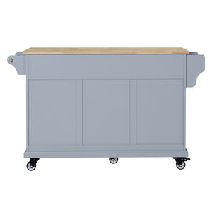 English Elm Kitchen Island Rubber Wood Countertop Mobile Cart with Towel & Spice Racks, Drawers, Storage Wheels Grey W914P147989