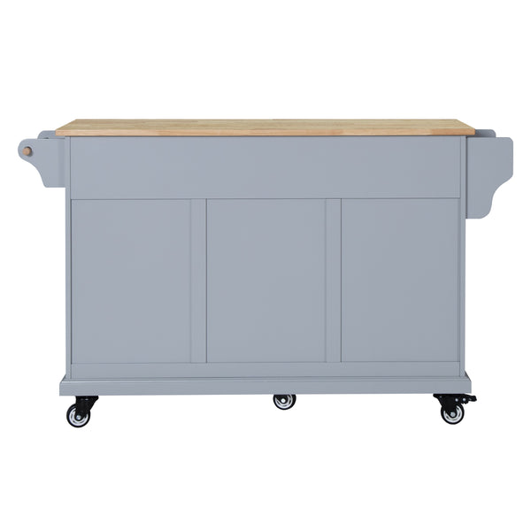 English Elm Kitchen Island Rubber Wood Countertop Mobile Cart with Towel & Spice Racks, Drawers, Storage Wheels Grey W914P147989