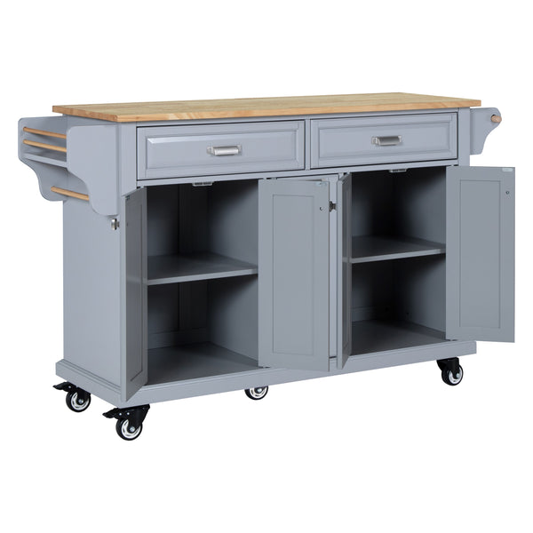 English Elm Kitchen Island Rubber Wood Countertop Mobile Cart with Towel & Spice Racks, Drawers, Storage Wheels Grey W914P147989