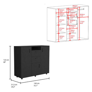 English Elm Letna Black Double Door Cabinet Dresser with 2 Drawers, 4 Shelves, 3 Doors & 58" TV Top Capacity B200S00052