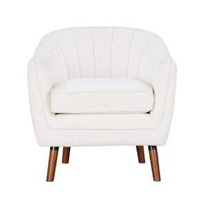 English Elm Mid-Century Curved Channel-Tufted Accent Chair with Textured Chenille Upholstery and Wood Legs, Stylish Living Room Seat White 29.75 L x 26.5 W x 24.5 H B011P182510