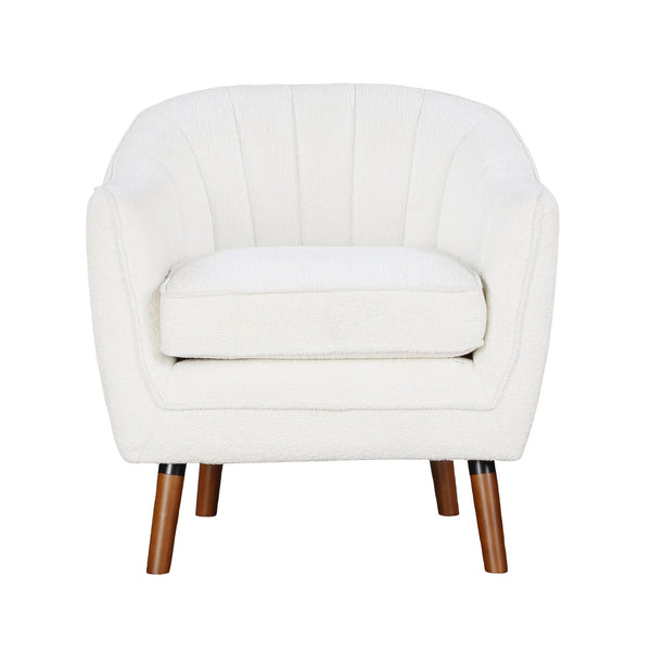 English Elm Mid-Century Curved Channel-Tufted Accent Chair with Textured Chenille Upholstery and Wood Legs, Stylish Living Room Seat White 29.75 L x 26.5 W x 24.5 H B011P182510
