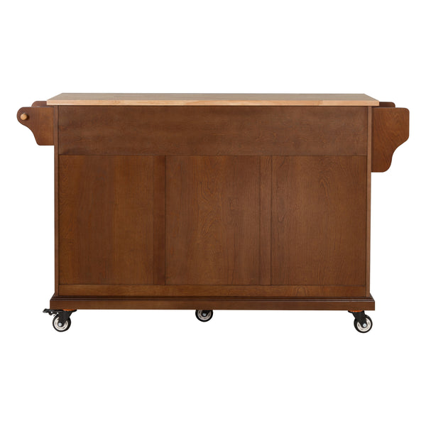 English Elm Kitchen Island Rubber Wood Countertop Mobile Cart with Towel & Spice Racks, Drawers, Storage Wheels Mahogany W914P147992