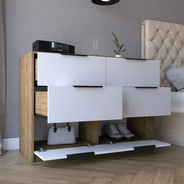 English Elm Kaia 4-Drawer Dresser - Modern Pine/White Storage Solution For Bedrooms With Stylish Cabinets B070S00015