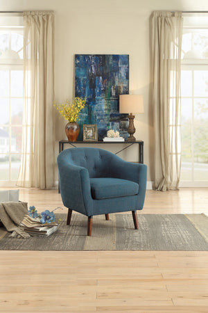 English Elm Blue Mid-Century Fabric Accent Chair with Button Tufting & Cherry Wood Legs – Retro Modern Comfort B011P182504