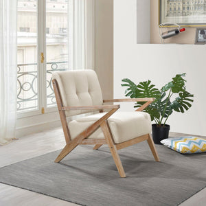 English Elm Modern Tufted Back Accent Chair with Antique Walnut Solid Wood Frame and Padded Contoured Seat Sand 40.25 L x 30.75 W x 13.75 H B011P182500