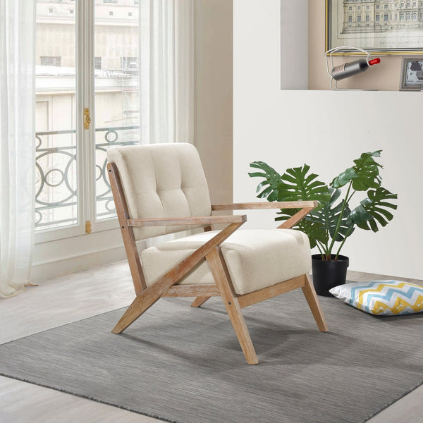 English Elm Modern Tufted Back Accent Chair with Antique Walnut Solid Wood Frame and Padded Contoured Seat Sand 40.25 L x 30.75 W x 13.75 H B011P182500