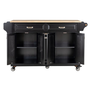 English Elm Kitchen Island Rubber Wood Countertop Mobile Cart with Towel & Spice Racks, Drawers, Storage Wheels Black W914P147991