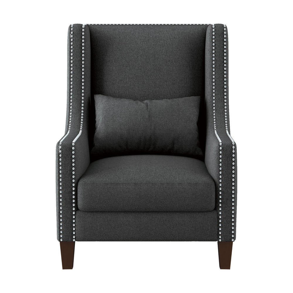 English Elm 1pc Keller Accent Chair Dark Gray Upholstered with Nailhead Trim & Kidney Pillow — Modern-Traditional Comfort B011P182488
