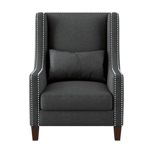 English Elm 1pc Keller Accent Chair Dark Gray Upholstered with Nailhead Trim & Kidney Pillow — Modern-Traditional Comfort B011P182488