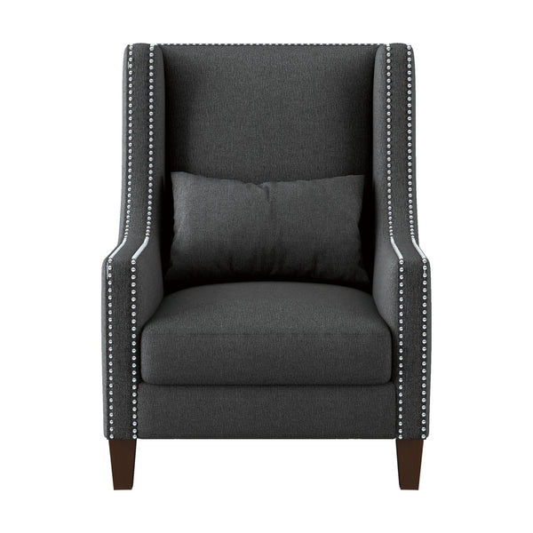 English Elm 1pc Keller Accent Chair Dark Gray Upholstered with Nailhead Trim & Kidney Pillow — Modern-Traditional Comfort B011P182488
