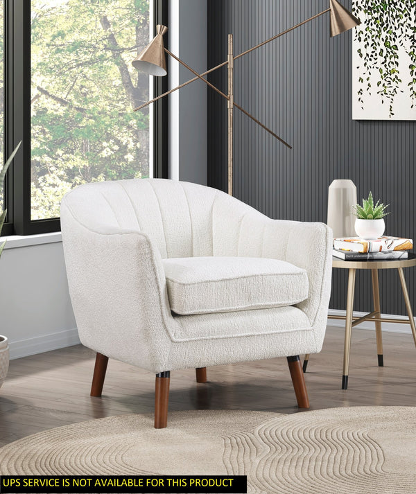 English Elm Mid-Century Curved Channel-Tufted Accent Chair with Textured Chenille Upholstery and Wood Legs, Stylish Living Room Seat White 29.75 L x 26.5 W x 24.5 H B011P182510